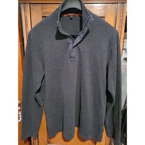 Vintage Banana Republic Mens Sz L 1/4 Zip/ Snap Cotton Pullover Long Sleeve Gray